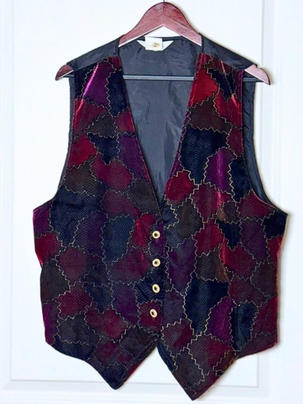 Vintage Multicolor Patchwork Velvet Vest Size 18 Costume Party Whimsigoth